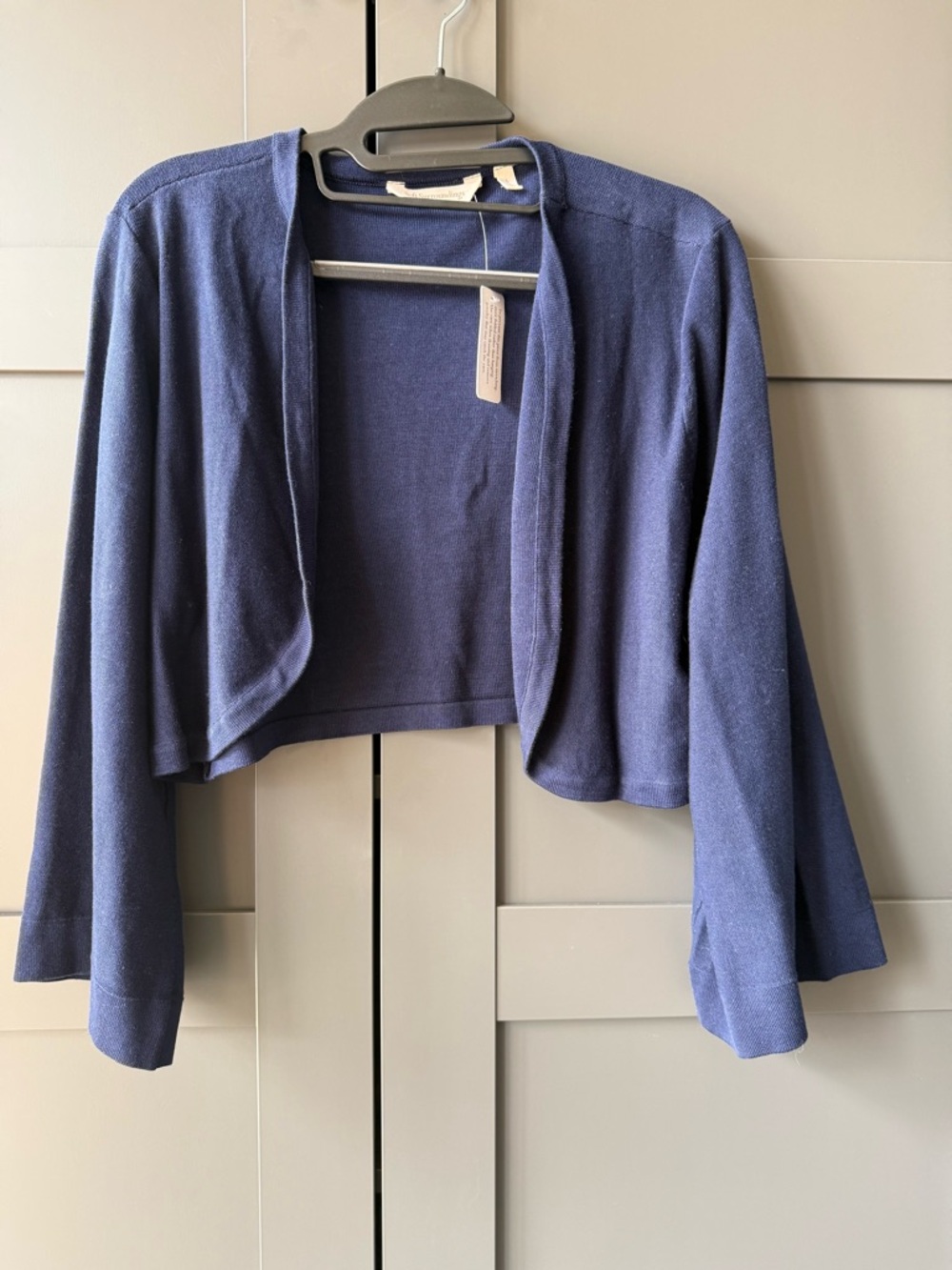 NWOT Soft Surroundings Navy cropped cardigan, L, cotton, Lyocell. Bell sleeve